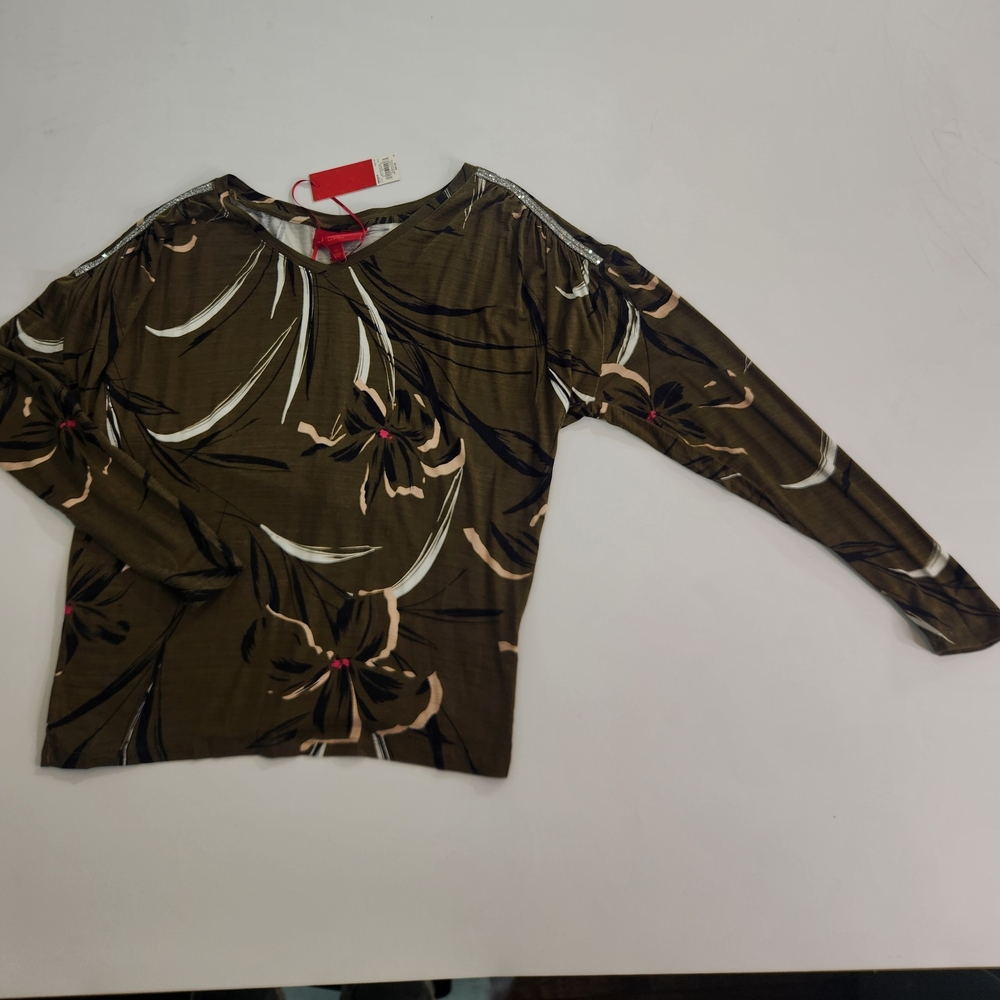 Jennifer Lopez Womens Top Blouse Size XS Long Sleeve Ruched Green NWT 01 - Picture 2 of 10